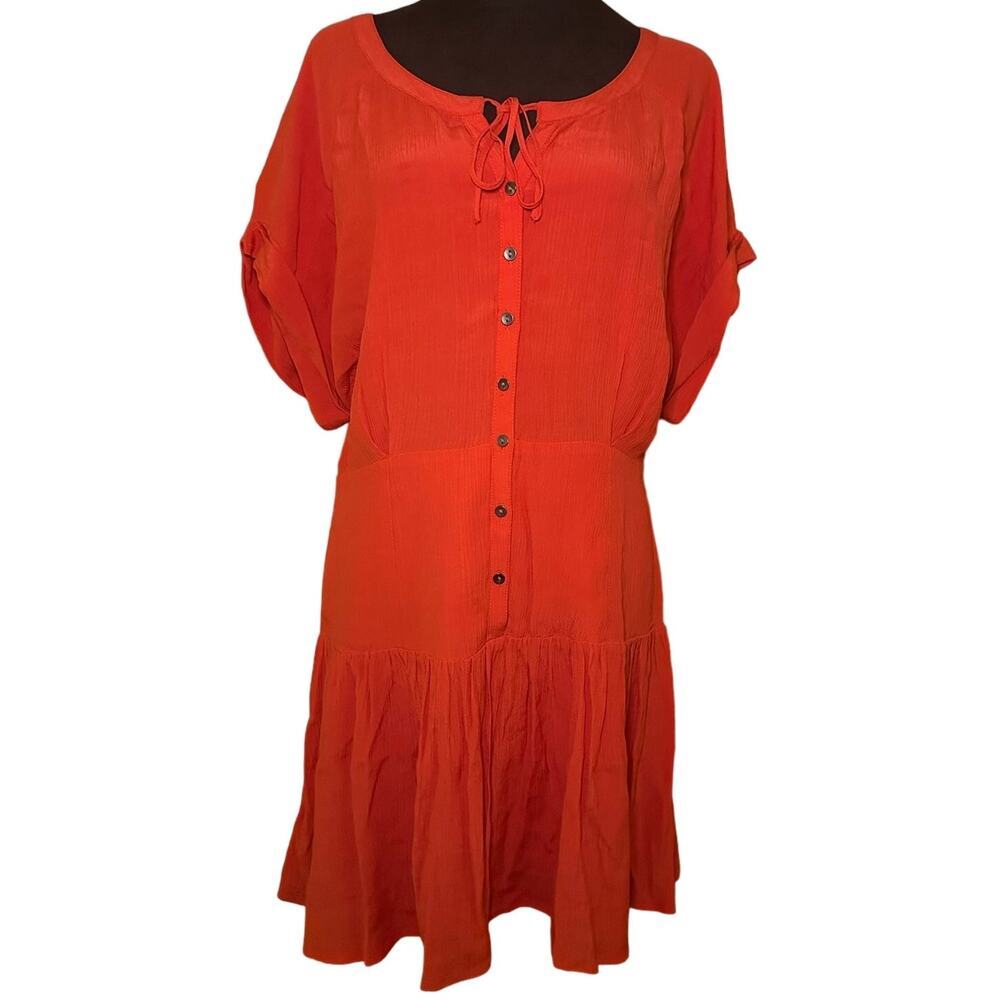 Free People Sz 6 NWOT Empire Drop Waist Crinkle Dress Short‎ Sleeve Button Front